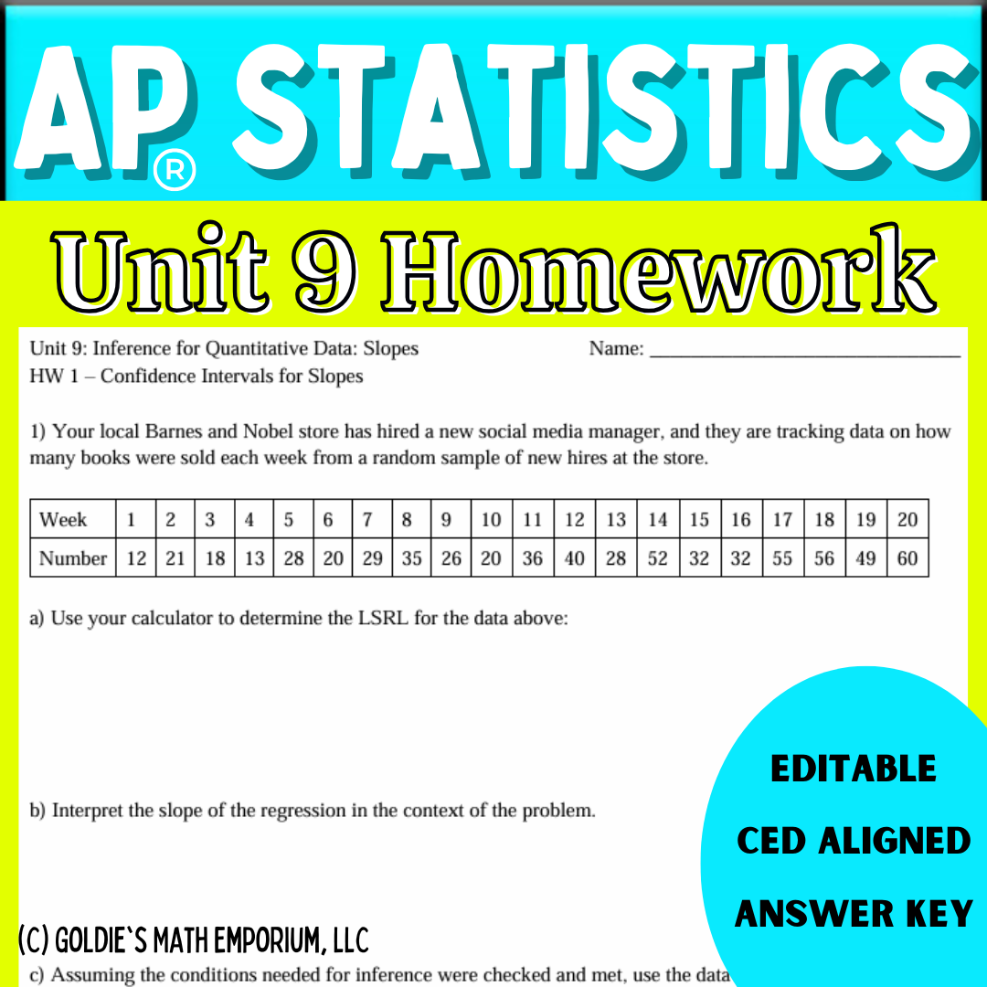 Goldie’s Unit 9 - Inference for Slopes - Homework for AP® Statistics