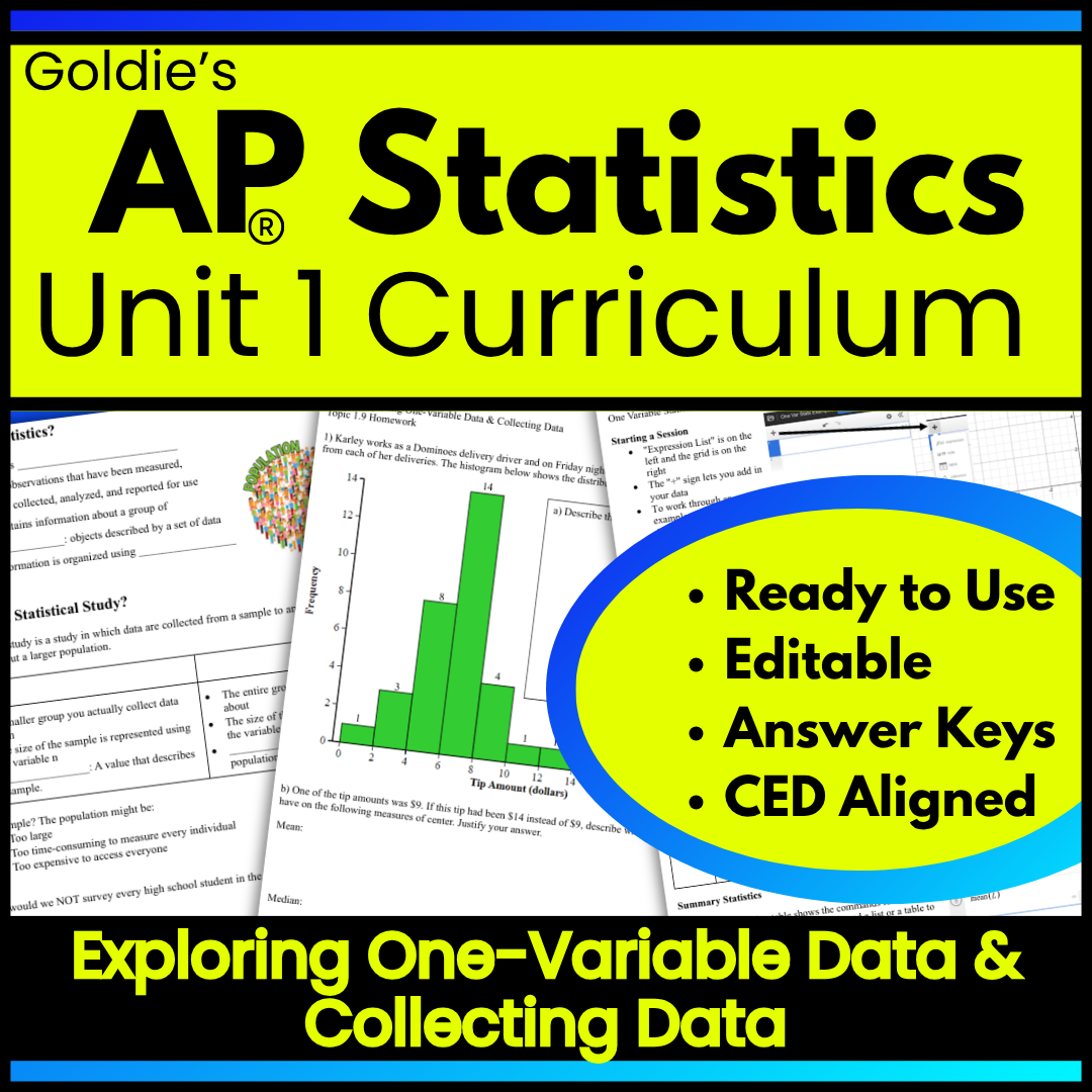Goldie’s AP® Statistics UNIT 1 CURRICULUM | Exploring One Variable Data & Collecting Data