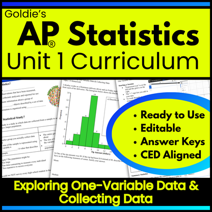 Goldie’s AP® Statistics UNIT 1 CURRICULUM | Exploring One Variable Data & Collecting Data