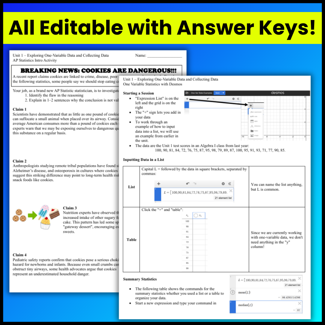 Goldie’s Unit 1 Projects & Activities for AP® Statistics