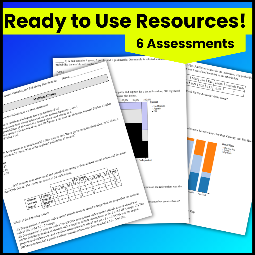 Goldie’s Unit 2 Assessments for AP® Statistics | Probability and Random Variables