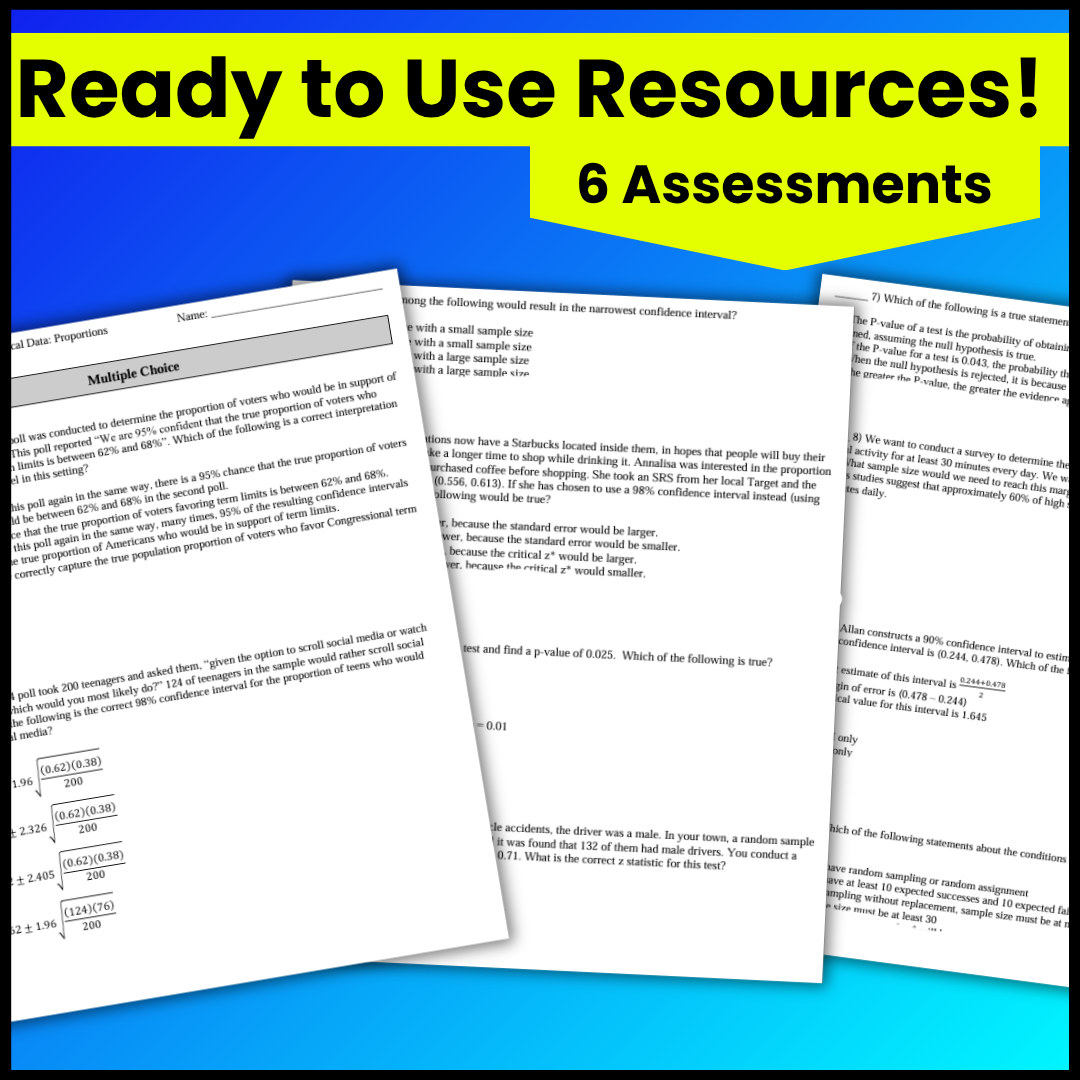 Goldie’s Unit 3 Assessments for AP® Statistics | Inference for Categorical Data: Proportions | NEW 2026 CED