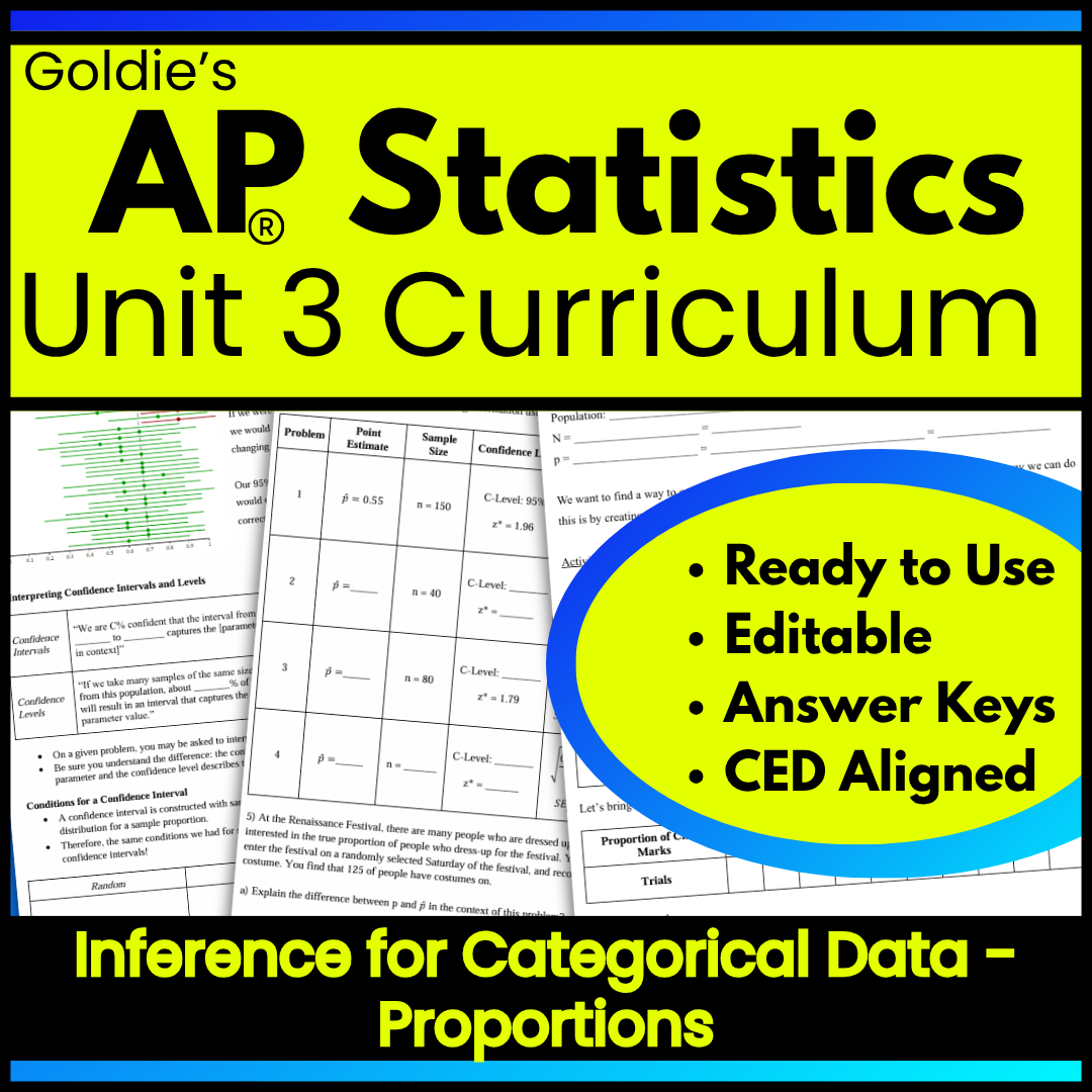 Goldie’s AP® Statistics UNIT 3 CURRICULUM | Inference for Categorical Data: Proportions | NEW 2026 CED
