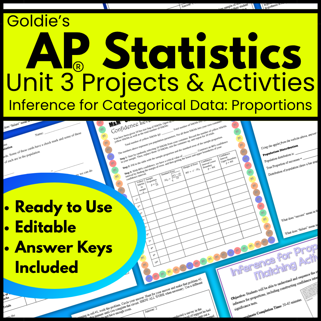 Goldie’s Unit 3 Projects & Activities for AP® Statistics | Inference for Categorical Data: Proportions | NEW 2026 CED