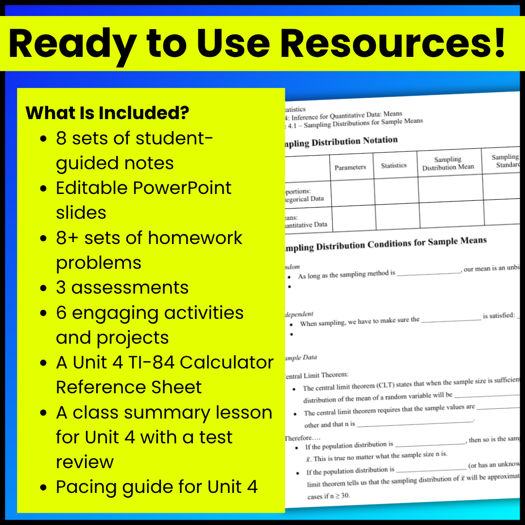 Goldie’s AP® Statistics UNIT 4 CURRICULUM | Inference for Means | NEW 2026 CED