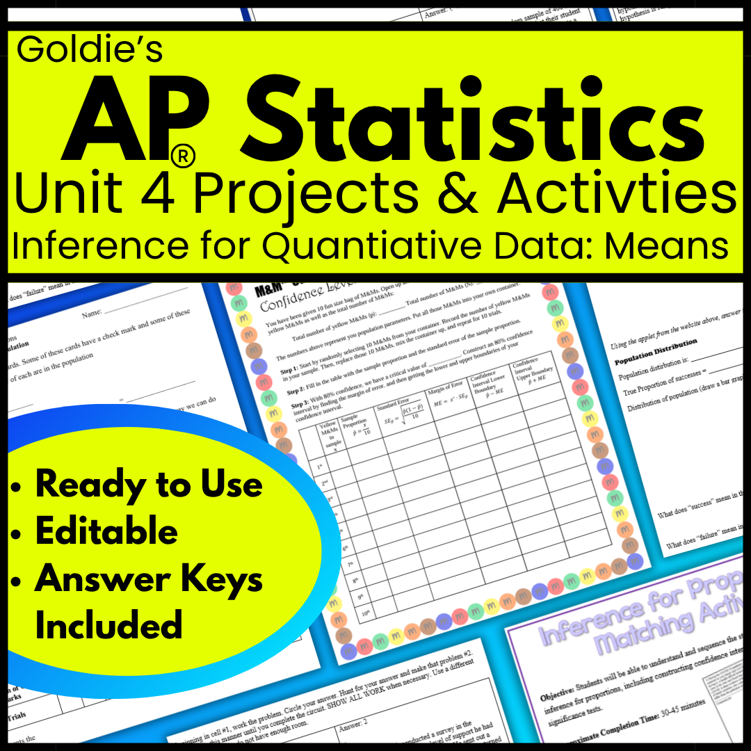 Goldie’s Unit 4 Projects & Activities for AP® Statistics| Inference for Means | NEW 2026 CED
