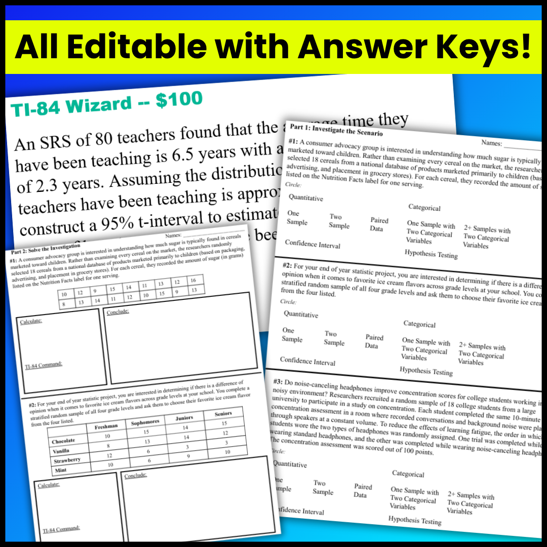 Goldie’s Unit 4 Projects & Activities for AP® Statistics| Inference for Means | NEW 2026 CED