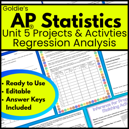 Goldie’s Unit 5 Projects & Activities for AP® Statistics | Regression Analysis | NEW 2026 CED