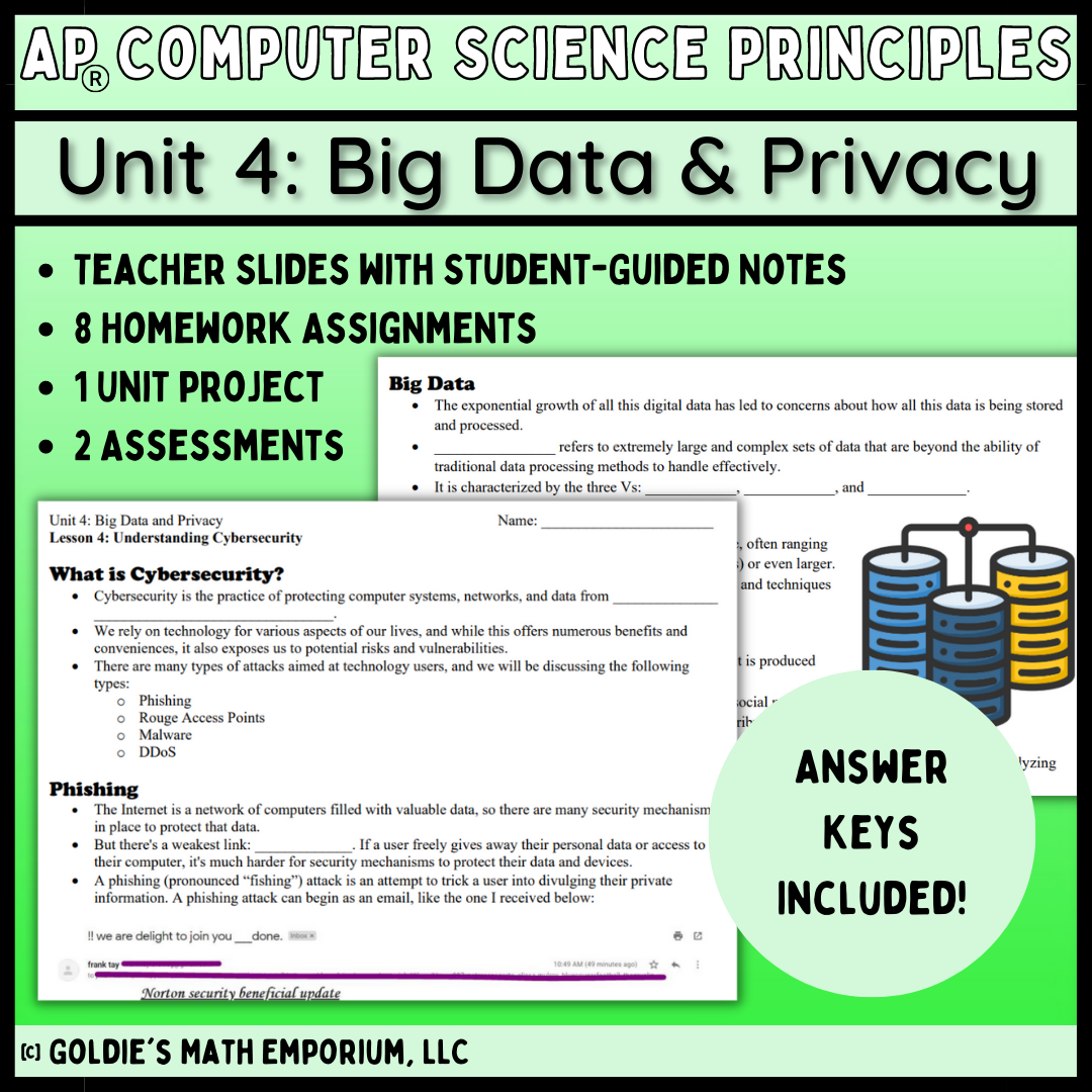 Goldie’s AP® Computer Science Principles – Unit 4 Big Data and Privacy