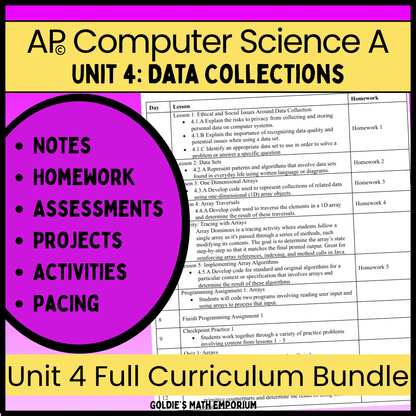 AP® CSA Unit 4: Data Collections | Goldie's Complete Curriculum