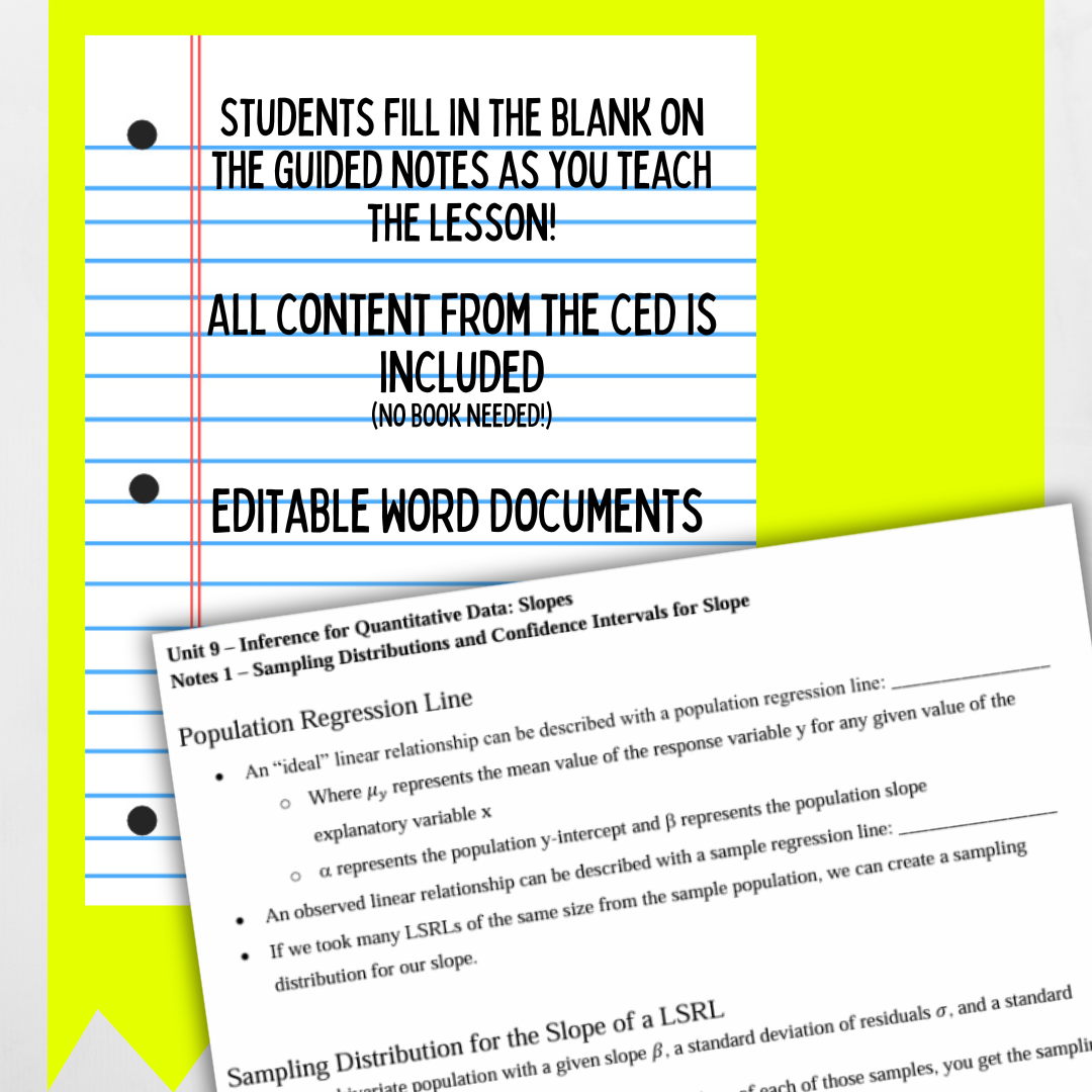 Goldie’s AP® Statistics UNIT 9 PLANS – Inference for Quantitative Data: Slopes