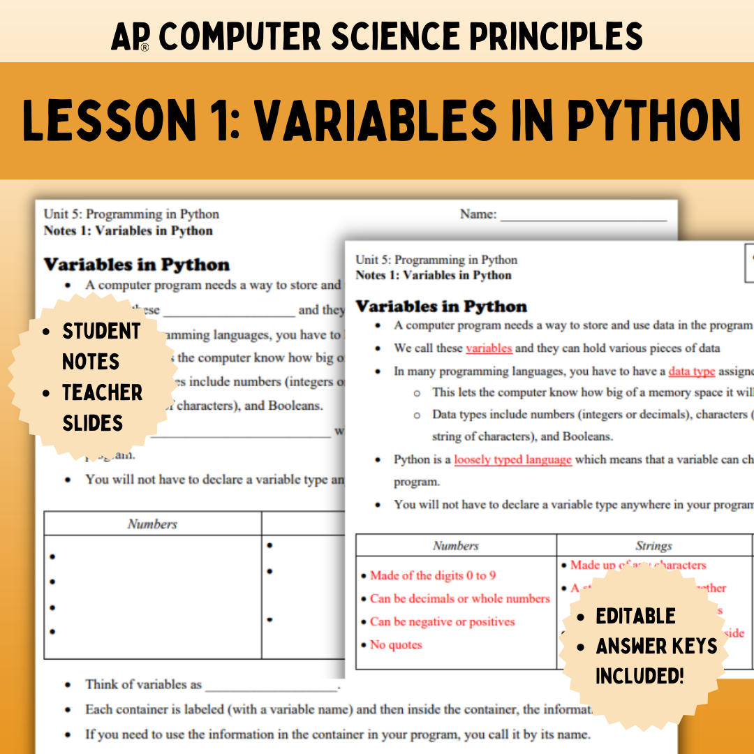 Goldie’s AP® CSP Programming in Python – Lesson 1: Variables – FREE!