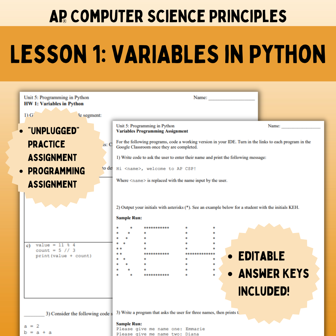 Goldie’s AP® CSP Programming in Python – Lesson 1: Variables – FREE!