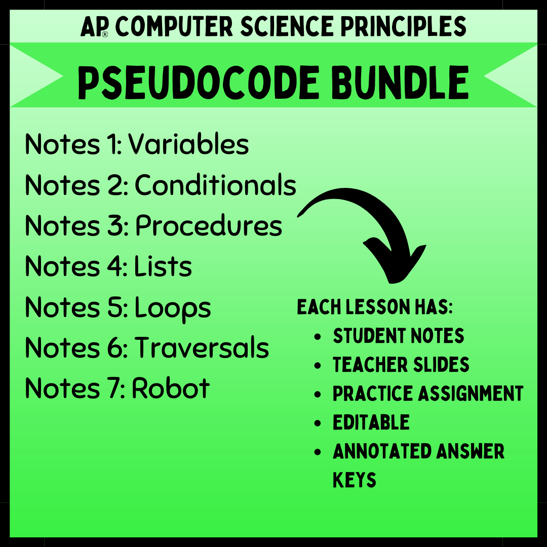 Goldie’s AP® Computer Science Principles Unit 5 Programming – AP® Pseudocode BUNDLE