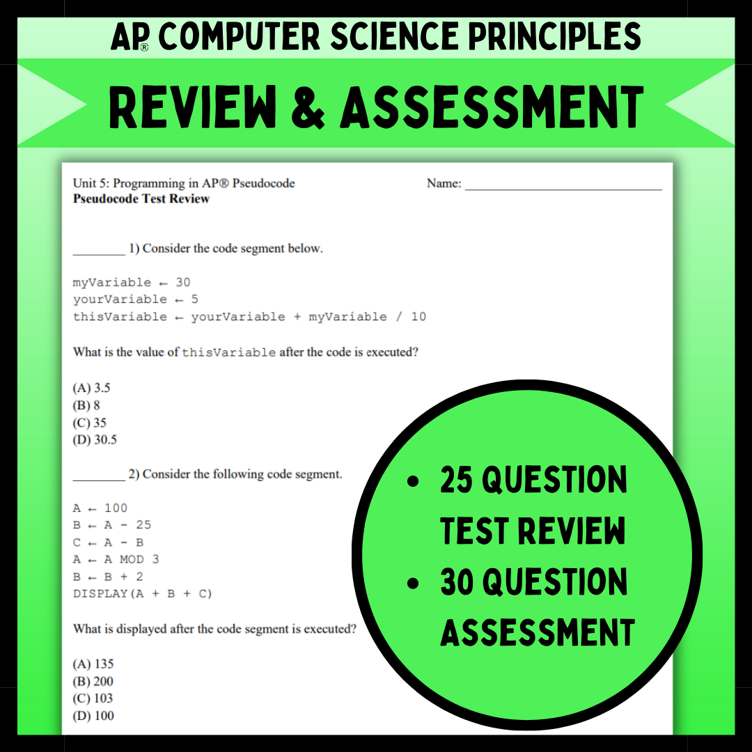 Goldie’s AP® Computer Science Principles Unit 5 Programming – AP® Pseudocode BUNDLE