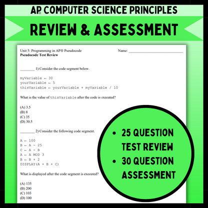 Goldie’s AP® Computer Science Principles Unit 5 Programming – AP® Pseudocode BUNDLE