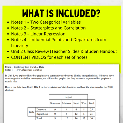 Goldie’s Unit 2 Two Variable Statistics - GUIDED NOTES for AP® Statistics