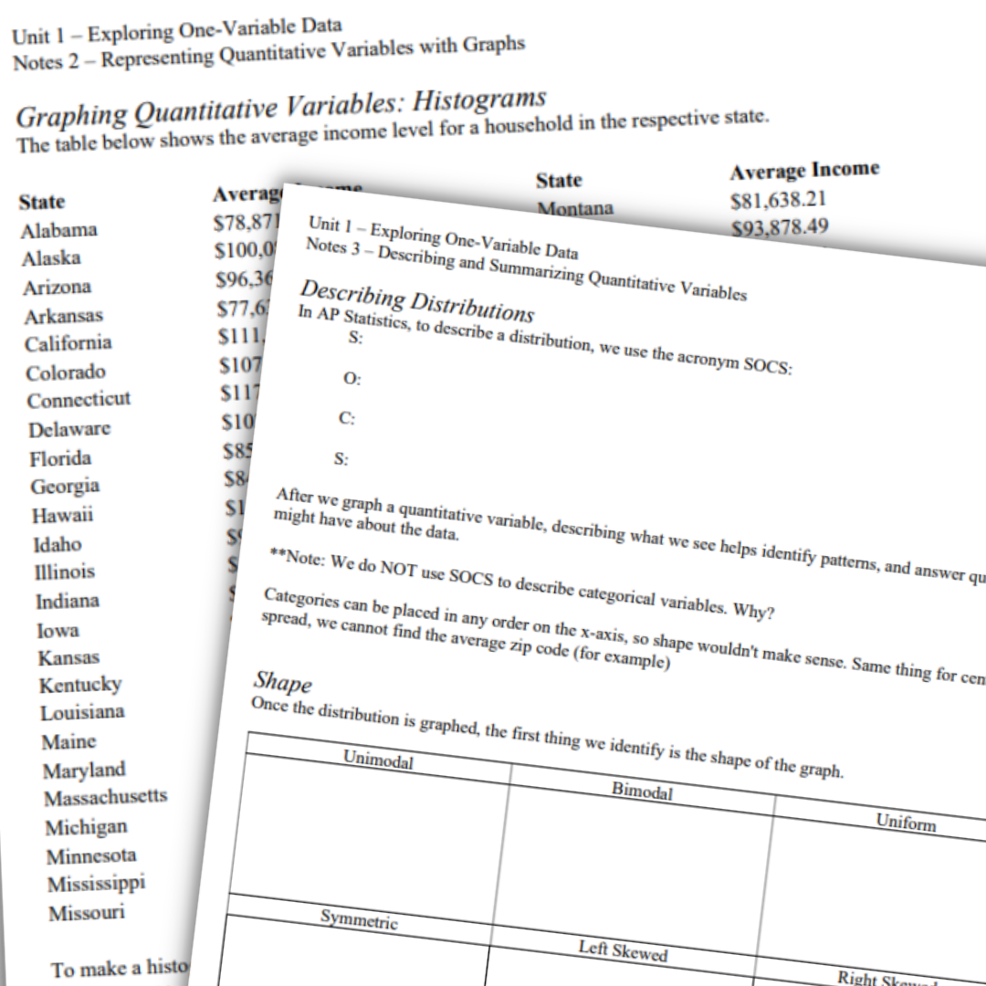 Goldie’s Unit 1 Exploring One Variable Data - GUIDED NOTES for AP® Statistics