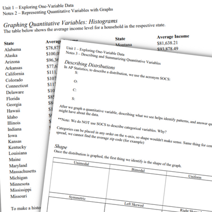 Goldie’s Unit 1 Exploring One Variable Data - GUIDED NOTES for AP® Statistics