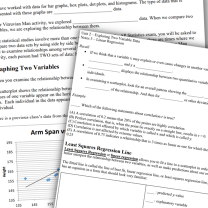 Goldie’s Unit 2 Two Variable Statistics - GUIDED NOTES for AP® Statistics