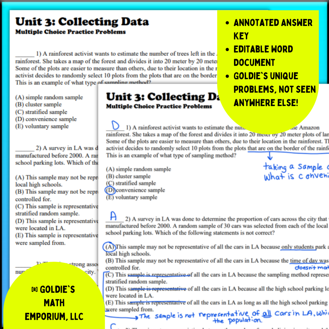 Goldie's AP® Statistics Multiple Choice Questions Bundle – Goldie's ...