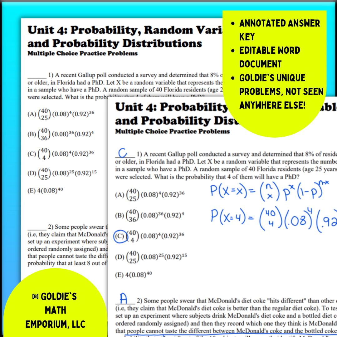 Goldie's AP® Statistics Multiple Choice Questions Bundle – Goldie's ...