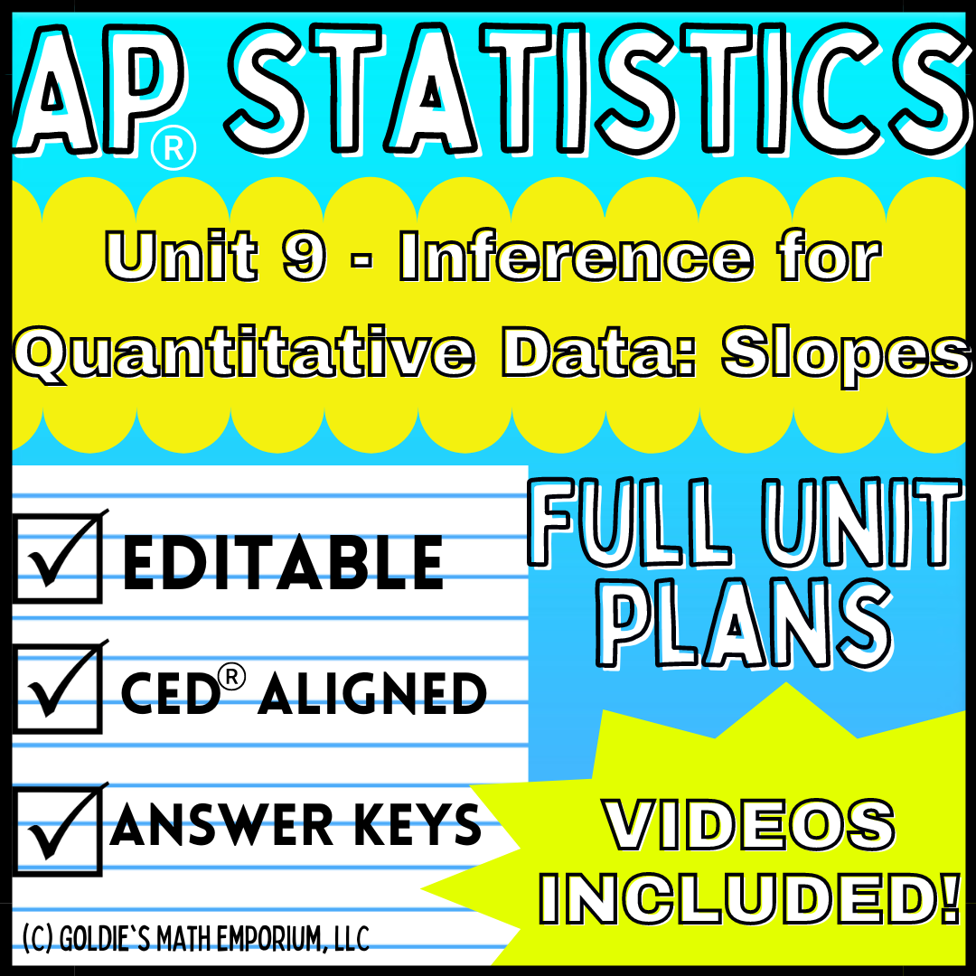 Goldie’s AP® Statistics UNIT 9 PLANS – Inference for Quantitative Data: Slopes